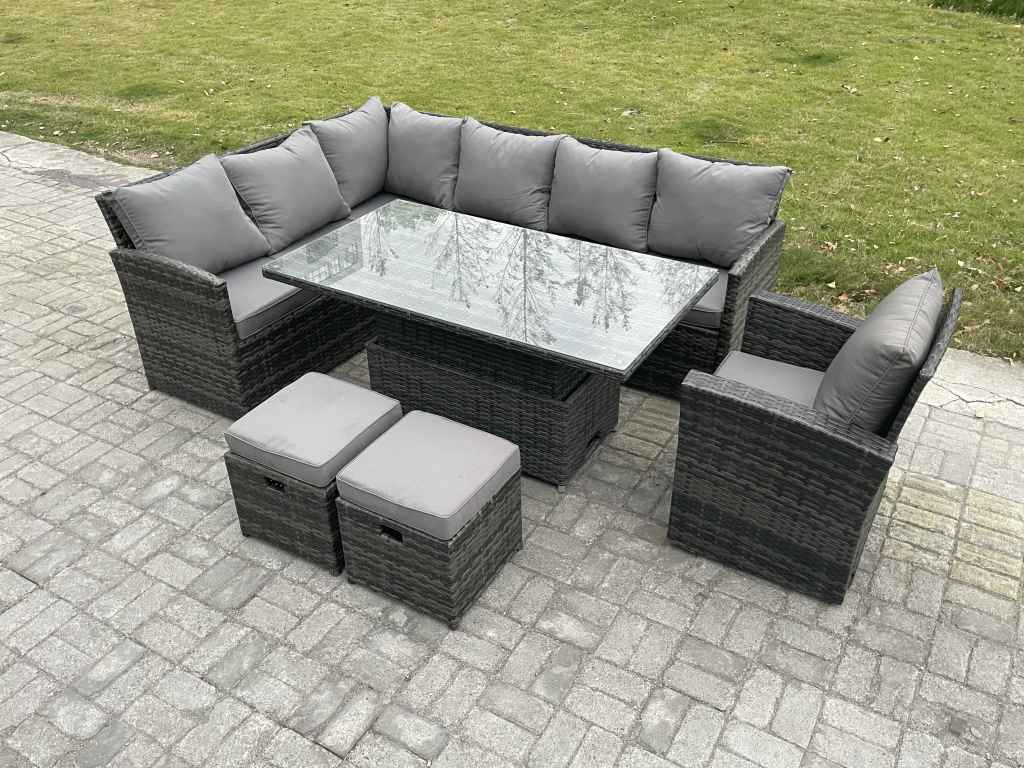 Outdoor Rising Table Dark Grey PE Rattan Outdoor Garden Furniture Set with Rising Table: Yavolo