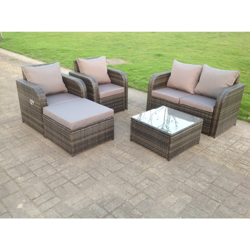 5 Seater PE Wicker Rattan Garden Furniture Loveseat Reclining Sofa Chair Table Footstool Outdoor Grey