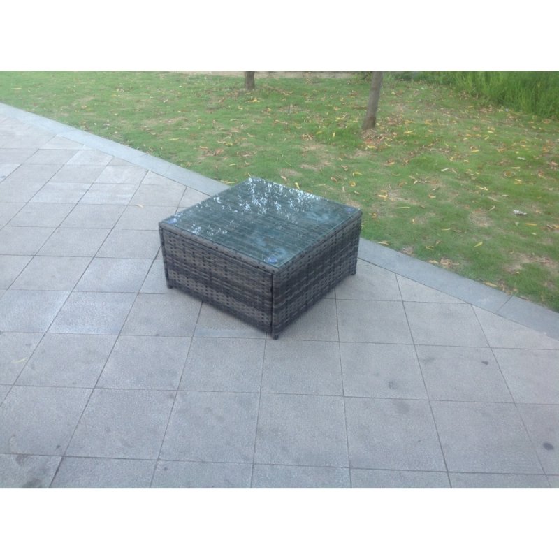 Fimous Square Rattan Coffee Tea Side Table Indoor Outdoor Use Garden Furniture Accessory Patio Dark Grey Mixed