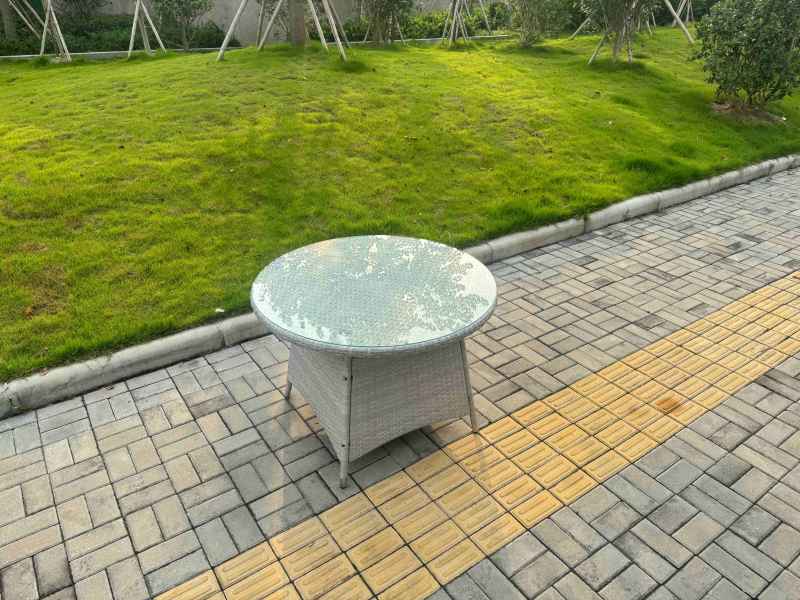 Fimous Rattan Garden Furniture Set with 1 Medium Round Coffee Table & 4 Seater Chairs Light Grey Mixed