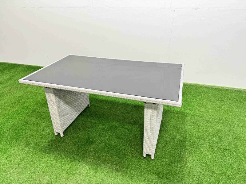 Fimous 9 Seater Rattan Outdoor Dining Table 3 Seater Sofa Set with 3 Stools Light Grey