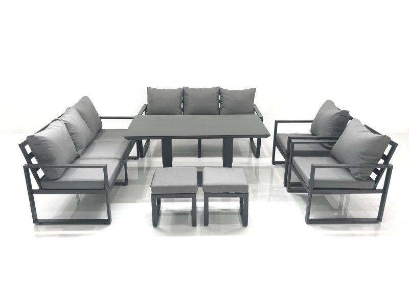 Fimous Garden Sofa Set Aluminium Furniture Rising Dining Tabe Set with 2 Chair 2 Small Footstools Dark Grey