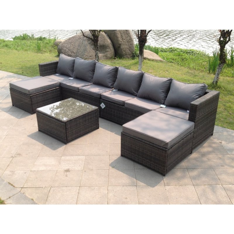 Fimous 8 Seater Lounge Wicker Rattan Sofa Set Footstool Table Outdoor Garden Furniture With 2 Footstools