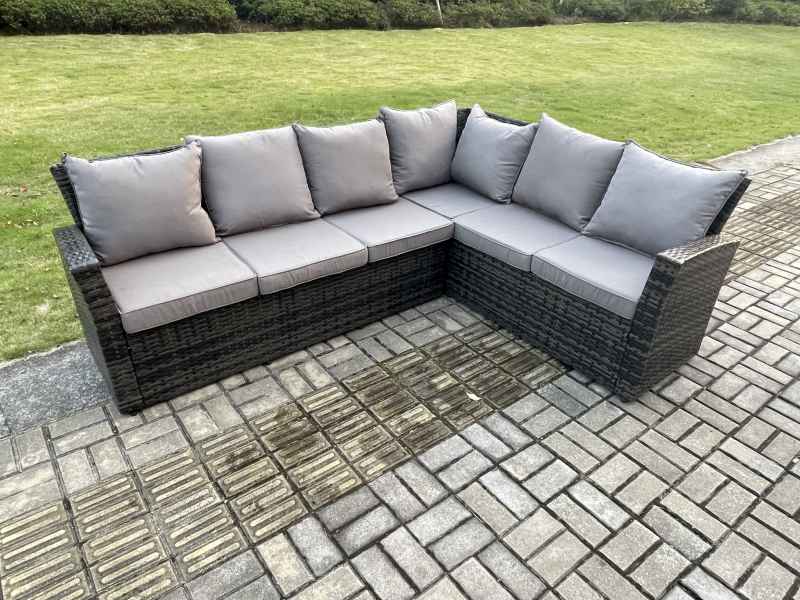 Fimous 10 Seat Rattan Garden Furniture Corner Sofa Set Outdoor Patio Sofa Table Set with 2 Big Footstool 2 Armchairs Dark Grey Mixed