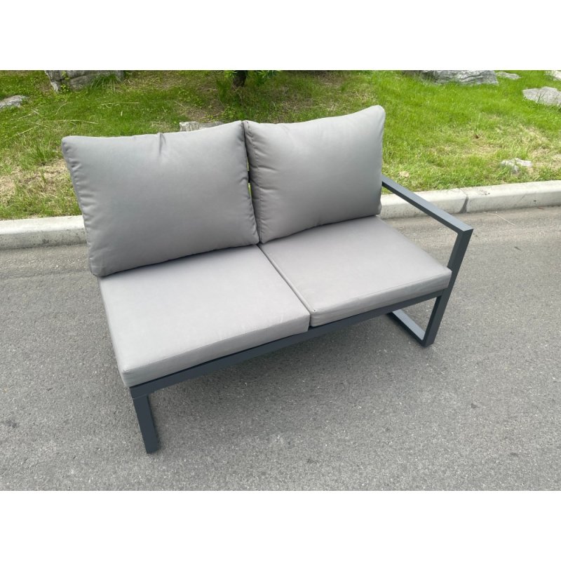 Fimous Aluminum Outdoor Garden Furniture Single Arm 2 Seater Sofa With Seat And Back Cushion Left Side Dark Grey