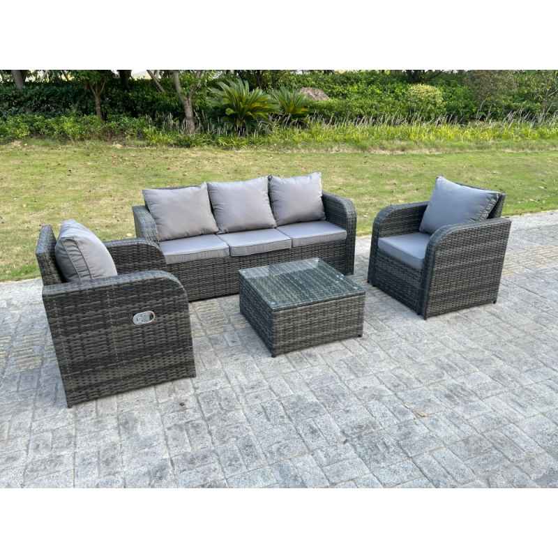 Fimous PE Rattan Garden Furniture Set Adjustable Chair Sofa Lounge Sofa Set Square Coffee Table