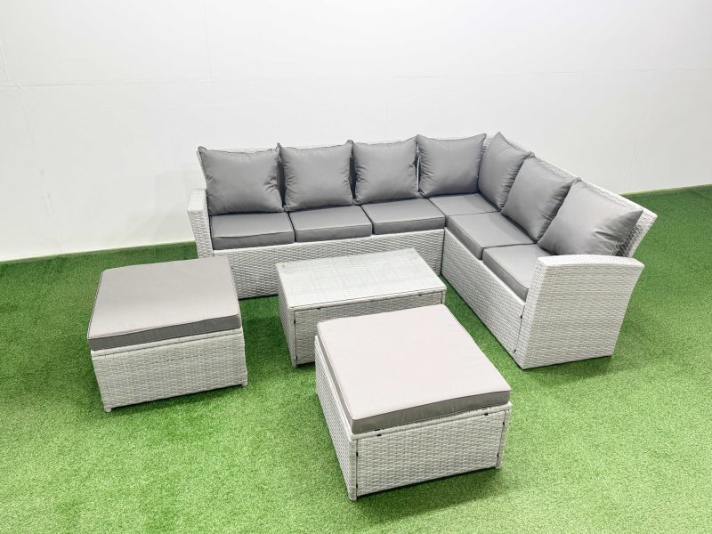 Fimous Garden Outdoor PE Rattan Furniture Set 8 Seater Rattan Garden Sofa Set with Oblong Coffee Table Light Grey Mixed