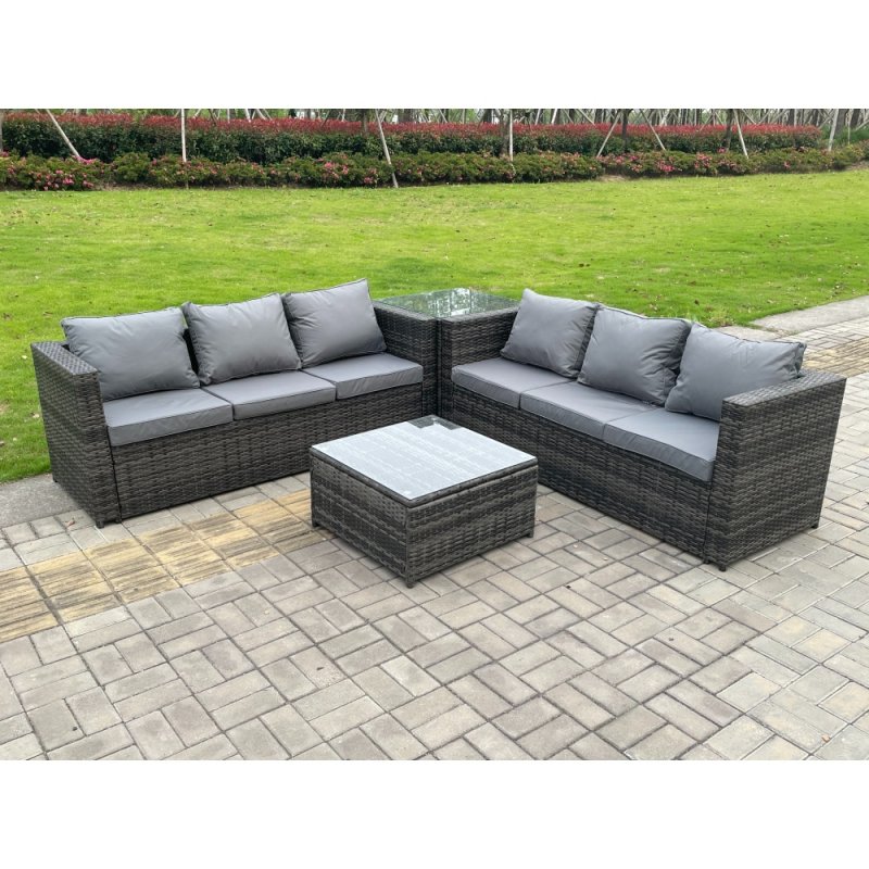 Fimous Grey Outdoor Rattan Garden Furniture Corner Sofa Set With 2 Coffee Table