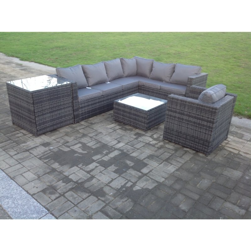 Fimous Rattan Corner Sofa Set Garden Furniture With Chair Coffee Table And Side Table