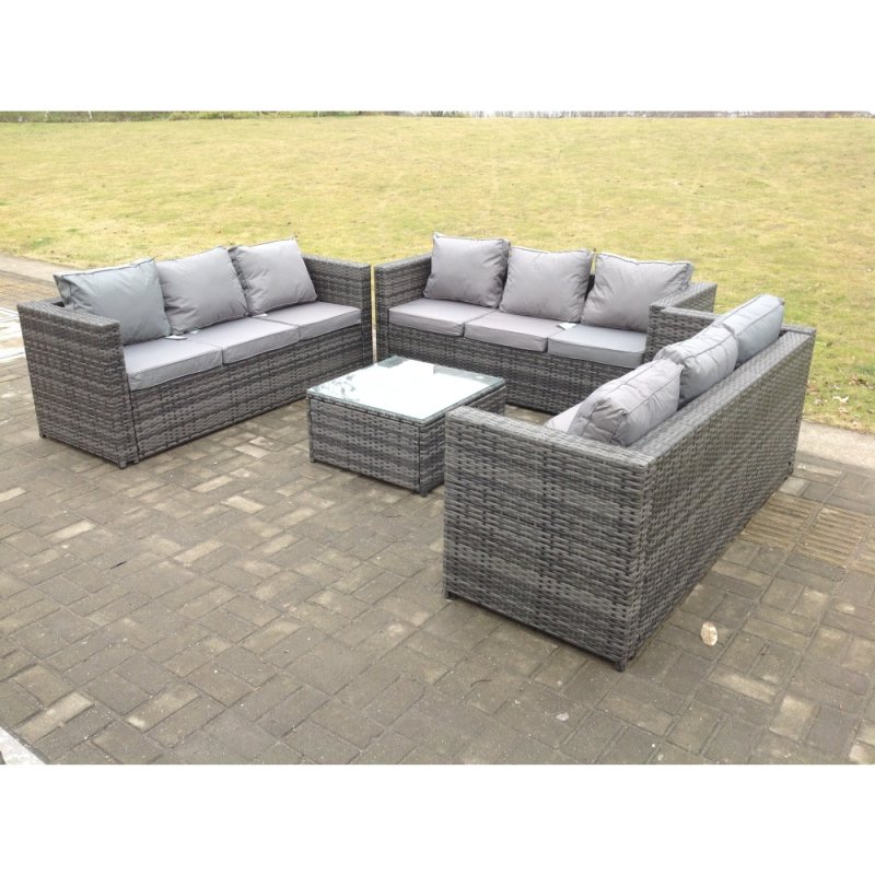 Fimous Outdoor Rattan Garden Furniture Lounge Sofa Set With Square Coffee Table