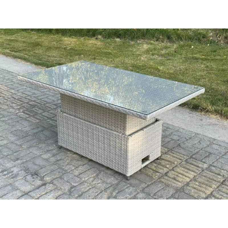 Fimous Rattan Garden Funiture Set Adjustable Rising Lifting Table Sofa Dining Set Side Coffee Tea Table Chair Footstool