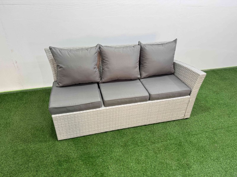 Fimous 10 Seater Wicker Rattan Corner Sofa Sets Outdoor Garden Furniture Sets with Rectangular Dining Table Lounge Sofa 2 Big Footstools Light Grey