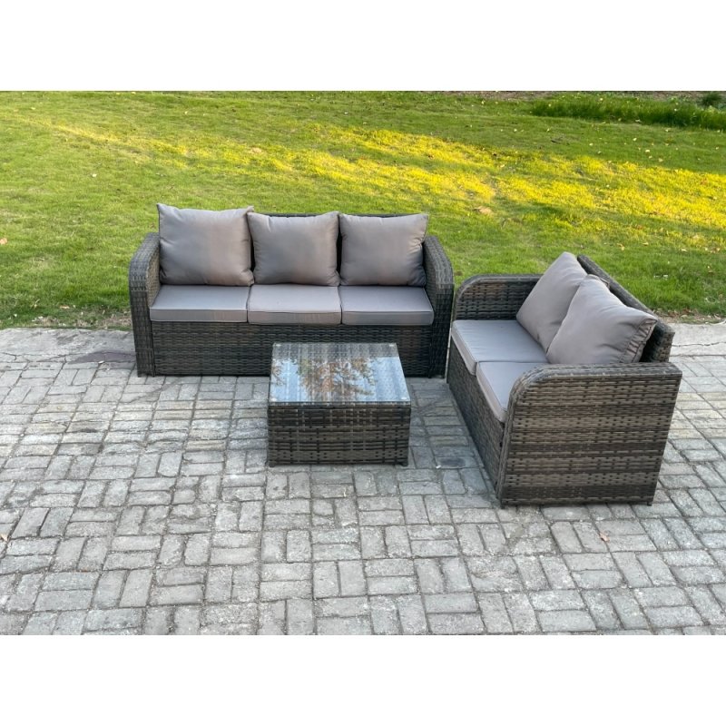 Fimous PE Rattan Garden Furniture Sets 5 Seater Outdoor Lounge Sofa Set Square Coffee Table
