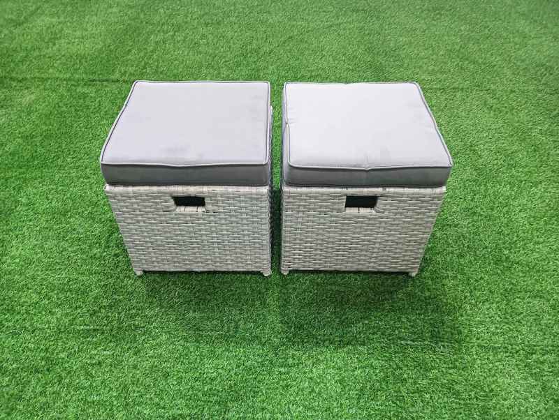 Fimous Rattan Garden Outdoor Furniture Set 12 Seater Rattan Garden Sofa Set with 3 Footstools 2 Side Tables Light Grey Mixed