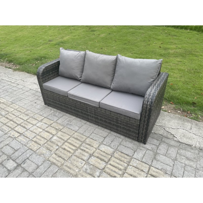 Fimous Rattan Outdoor Furniture Set Patio Garden Sofa Set with 2 Side Table Square Coffee Table Dark Grey Mixed