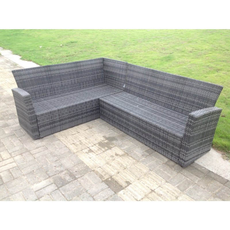 High Back Dark Mixed Grey Rattan Corner Sofa Set Outdoor Furniture Rectangular Dining Table 2 Small Footstools Chair 9 Seater