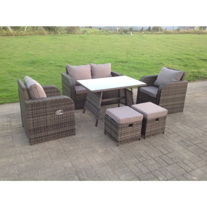 Fimous PE Rattan Garden Furniture Set Adjustable Chair 2 Seater Sofa Double Love Seat Sofa Oblong Dining Table With 2 Stools