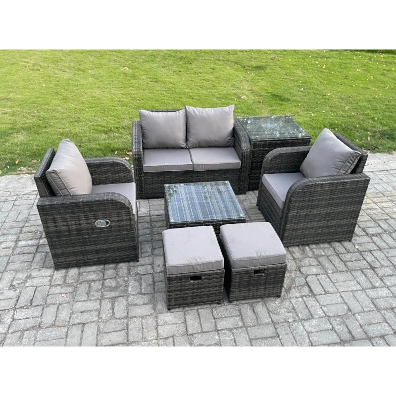 Fimous Wicker PE Rattan Garden Furniture Set Outdoor Lounge Sofa Set with Love Sofa Square Coffee Table Side Table 2 Small Footstool Dark Grey Mixed