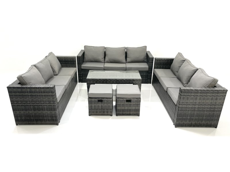 Fimous Outdoor Garden Furniture Set 11 Seater Rattan Sofa Set with Coffee Table 2 Small Footstools Dark Grey Mixed