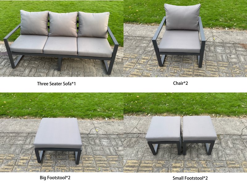 Fimous Aluminium Garden Furniture Sets 8 Seater Outdoor Sofa Set with Adjustable Rising Lifting Dining Table 2 Chairs 3 Footstools 2 Side Tables