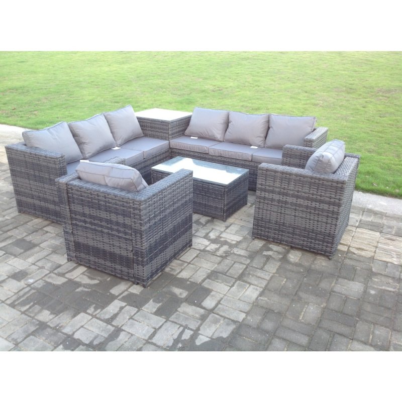 Fimous 8 Seater PE Wicker Outdoor Rattan Garden Furniture Sets Lounge Chair 2 Coffee Table
