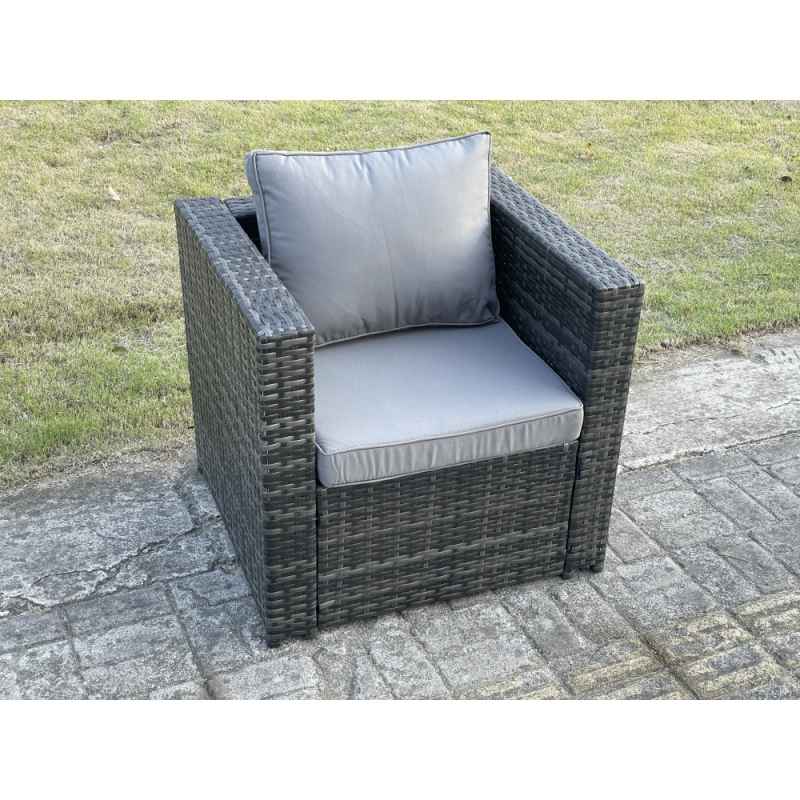 Fimous Rattan Garden Furniture Sofa Set with Armchair Square Coffee Table Indoor Outdoor 7 Seater Rattan Set Dark Grey Mixed