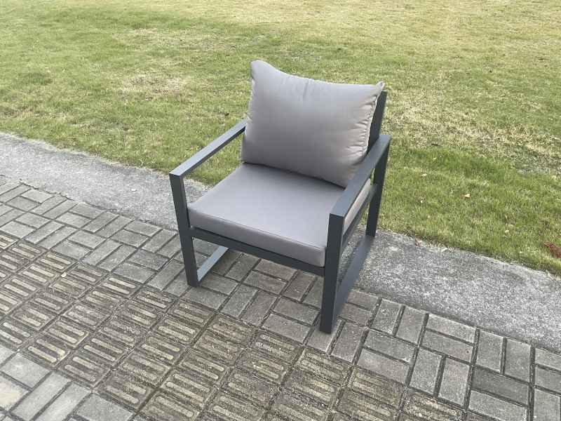 Fimous Aluminium 6 Seater Outdoor Lounge Sofa Set Garden Furniture Sets with Square Coffee Table Chair Big Footstool Side Table Dark Grey