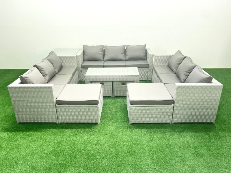 Fimous Outdoor Rattan Garden Furniture Set with Grey Cushions Luxury 13 Seater with Coffee Table and Side Table For Conservatory,Patio