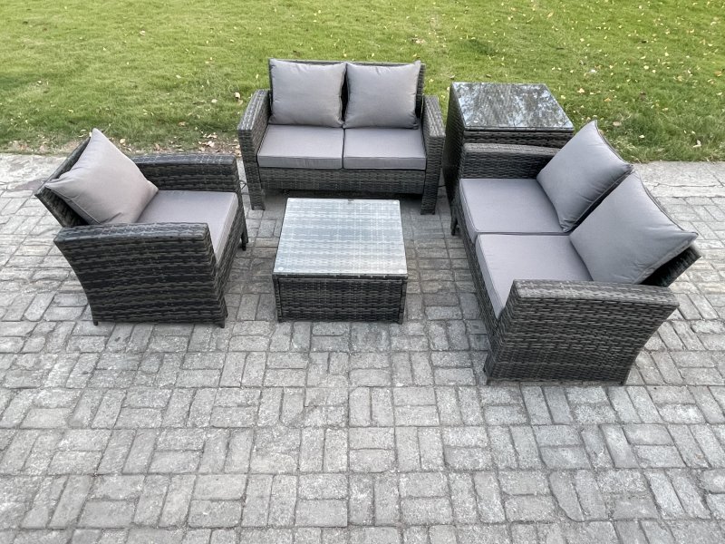 Fimous Outdoor Rattan Garden Furniture Set Conservatory Patio Sofa Coffee Table Set with Chair Side Table Dark Grey Mixed