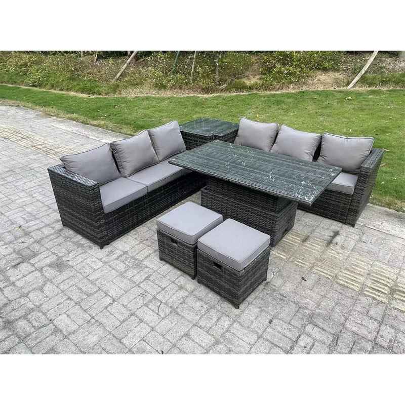 Fimous 8 Seater Wicker Rattan Garden Furniture Rising Table Sets Footstool Extra Side Table