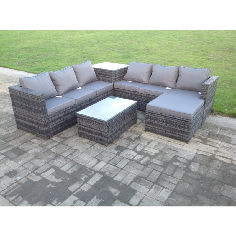 Fimous 7 Seater Rattan Corner Sofa Lounge Sofa Set With Oblong Coffee Table And Big Footstool