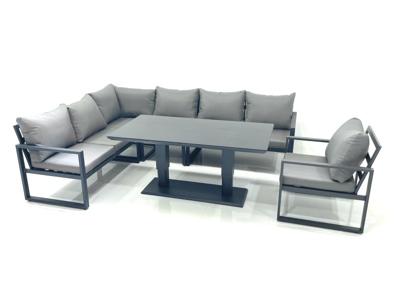 Fimous Aluminum Outdoor Garden Furniture Set Corner Sofa Chair Adjustable Rising Lifting Dining Table Sets Dark Grey
