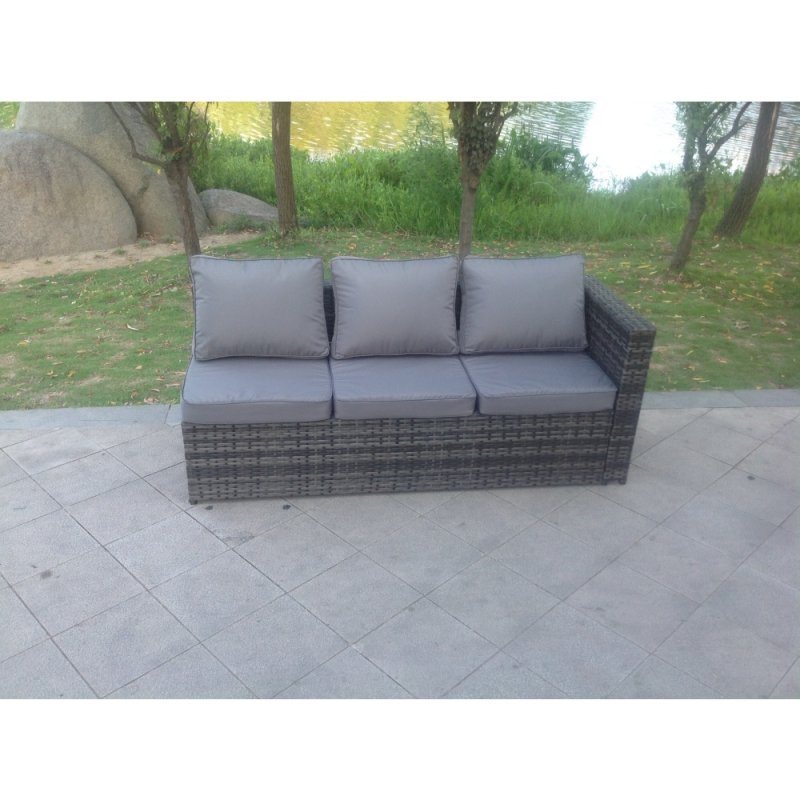 Fimous 3 Seater Single Arm Rest Rattan Lounge Sofa Patio Outdoor Garden Furniture With Seat And Back Cushion Left Side