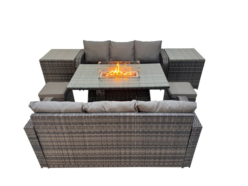 Fimous Garden Outdoor Rattan Furniture Set Rattan Love Sofa 3 Seater Sofa with 2 Small Stools 2 Side Tables Dark Grey Mixed