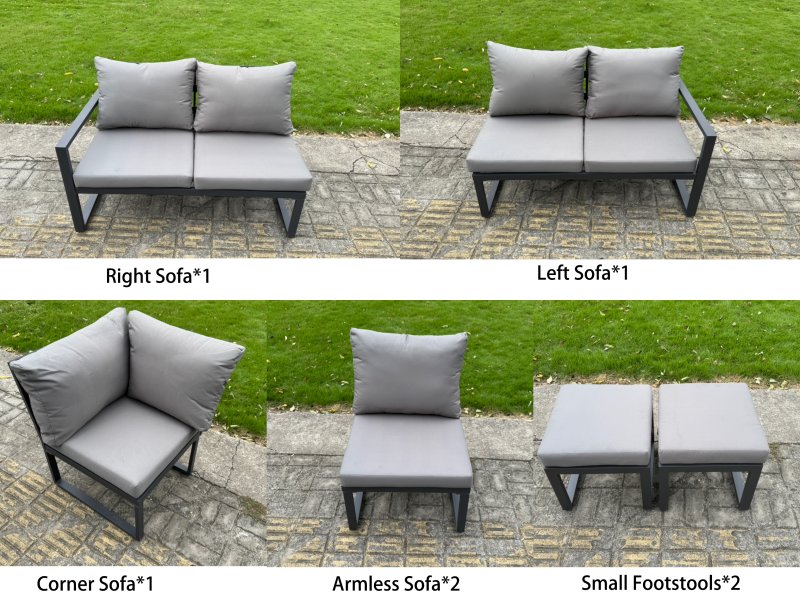 Fimous 6 Piece L-shaped Garden Furniture Set 7-Seater Aluminium Outdoor Dining Set with Adjustable Rising Lifting Dining Table Dark Grey