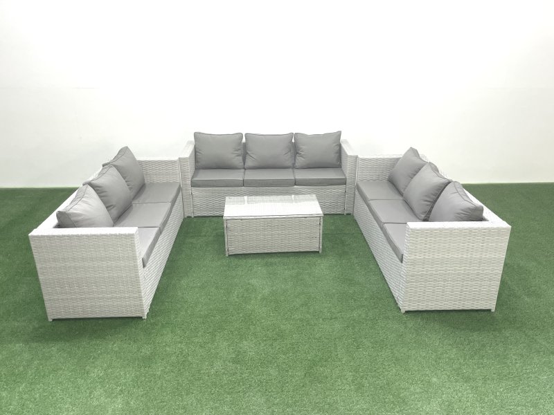 Fimous Rattan Garden Outdoor Furniture Set 9 Seater Garden Sofa Coffee Table Set Light Grey Mixed