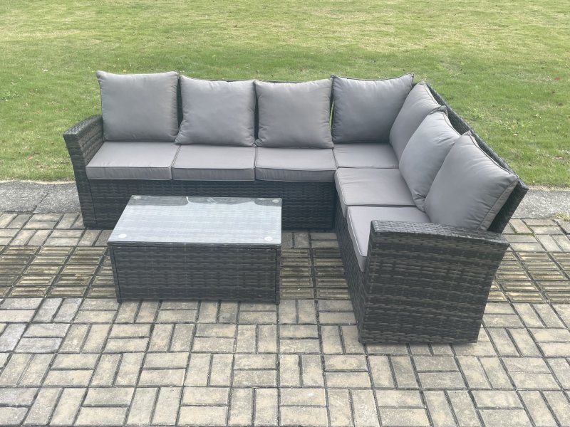 Fimous Wicker PE Outdoor Garden Furniture Set High Back Rattan Corner Sofa Set with Rectangular Coffee Table