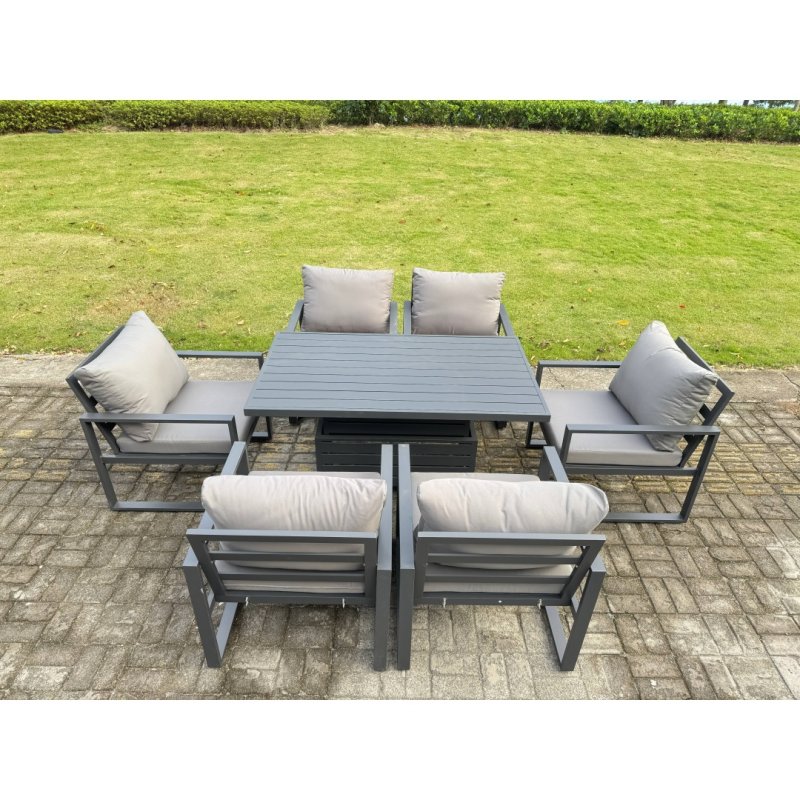 Fimous Aluminium Garden Furniture Set Adjustable Rising Lifting Dining Table and 4 Chairs Set Dark Grey
