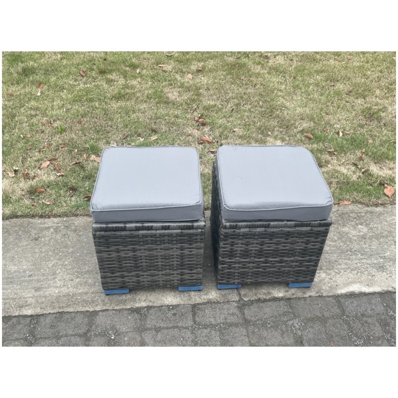 Fimous 8 Seater Outdoor Rattan Garden Furniture Sets Height Adjustable Rising lifting Dining Table Sofa Set with 2 Small Footstools Dark Grey Mixed