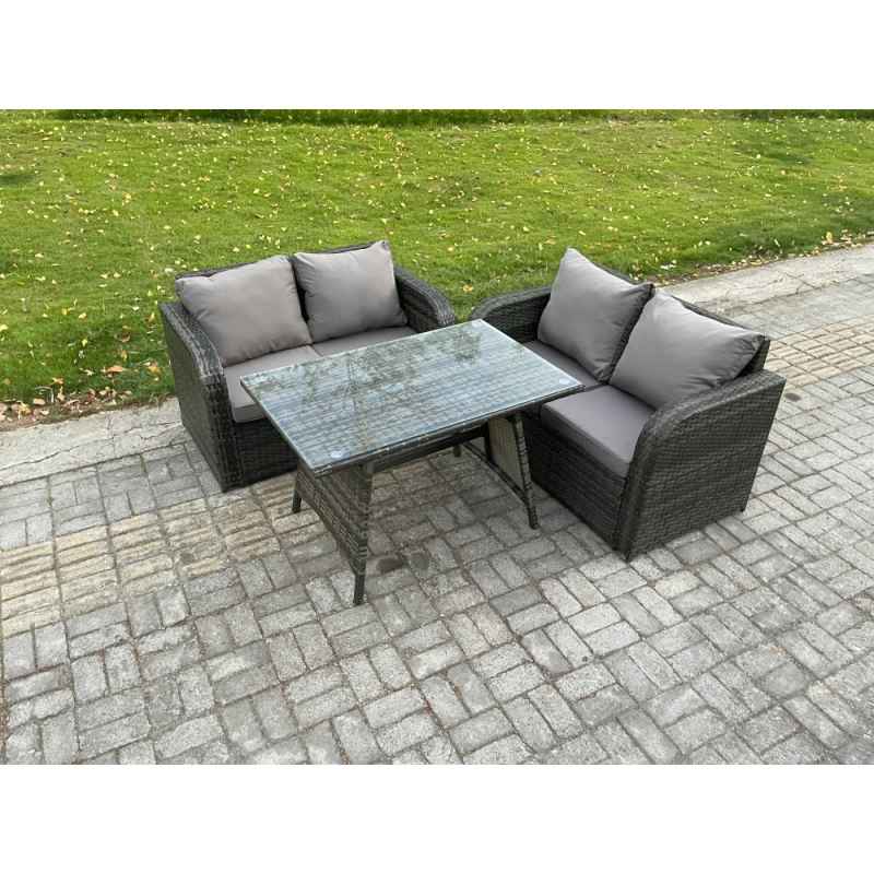 Fimous Outdoor Garden Furniture Sets 3 Pieces Wicker Rattan Furniture Sofa Sets with Rectangular Dining Table Love Sofa