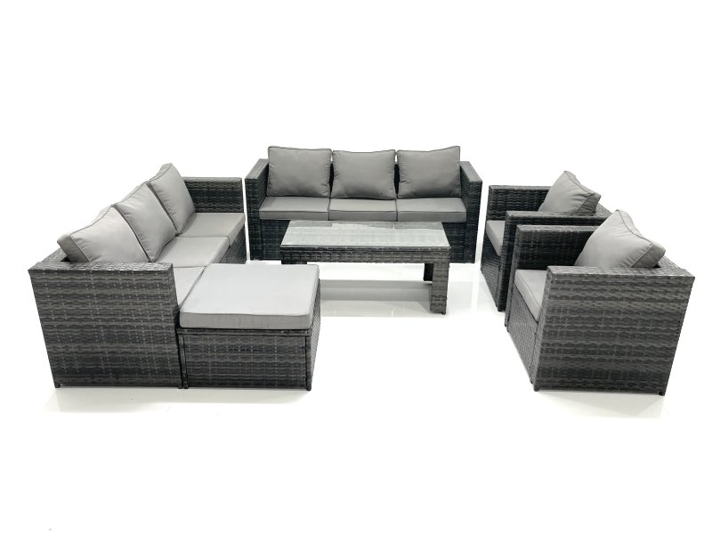 Fimous Rattan Garden Furniture Sofa Set with Coffee table Armchair Big Footstool Dark Grey Mixed