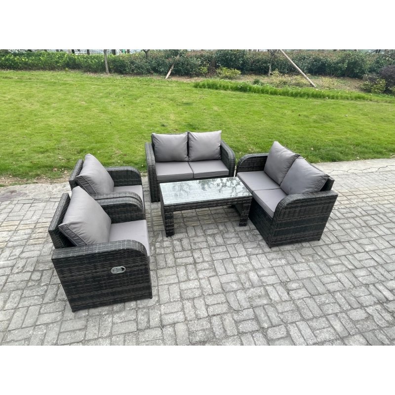 Fimous Patio Garden Furniture Sets Wicker 6 Seater Outdoor Rattan Furniture Sofa Sets with Rectangular Coffee Table Reclining Chair
