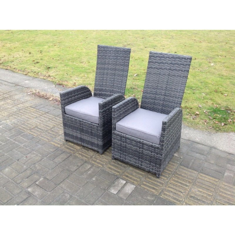 Fimous Dark Grey Mixed Outdoor Wicker Rattan Garden Furniture Reclining Chair And Table Dining Sets 2 PC Chairs