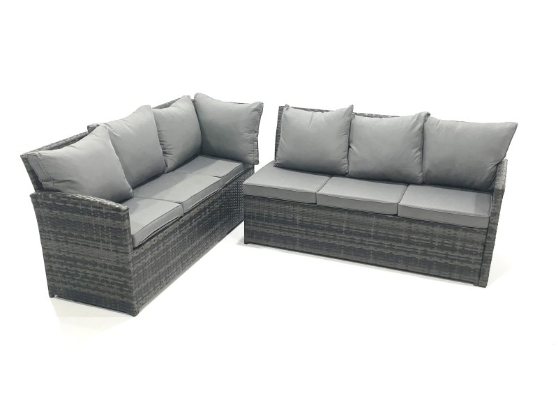 Fimous Outdoor Furniture Garden Dining Set Rattan Corner Sofa Set with 4 Footstools 2 Armchairs Dark Grey Mixed