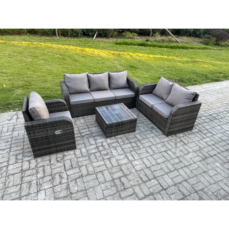 Fimous Rattan Garden Furniture 4 Piece Patio Set With Table Sofa Square Coffee Table Reclining Chair Loveseat sofa