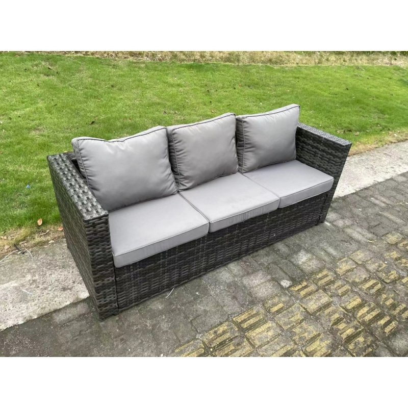Fimous 9 Seater Rattan Garden Furniture Sofa Set Outdoor Patio Gas Fire Pit Dining Table Gas Heater Burner With Side Table Dark Grey Mixed