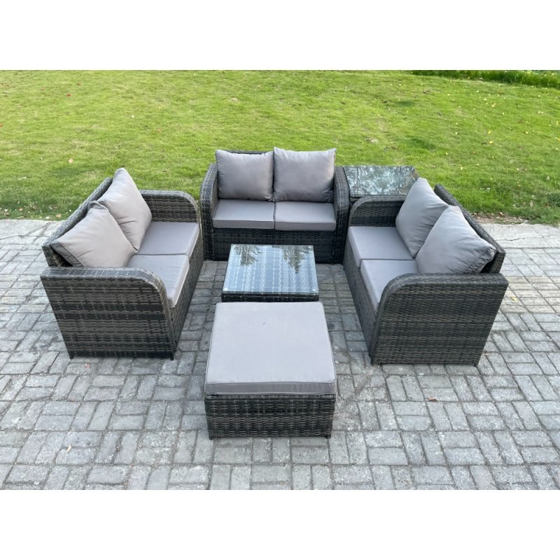 Fimous Outdoor Garden Furniture Sets 7 Seater Wicker Rattan Furniture Sofa Sets with Square Coffee Table Love seat Sofa Big Footstool Side Table