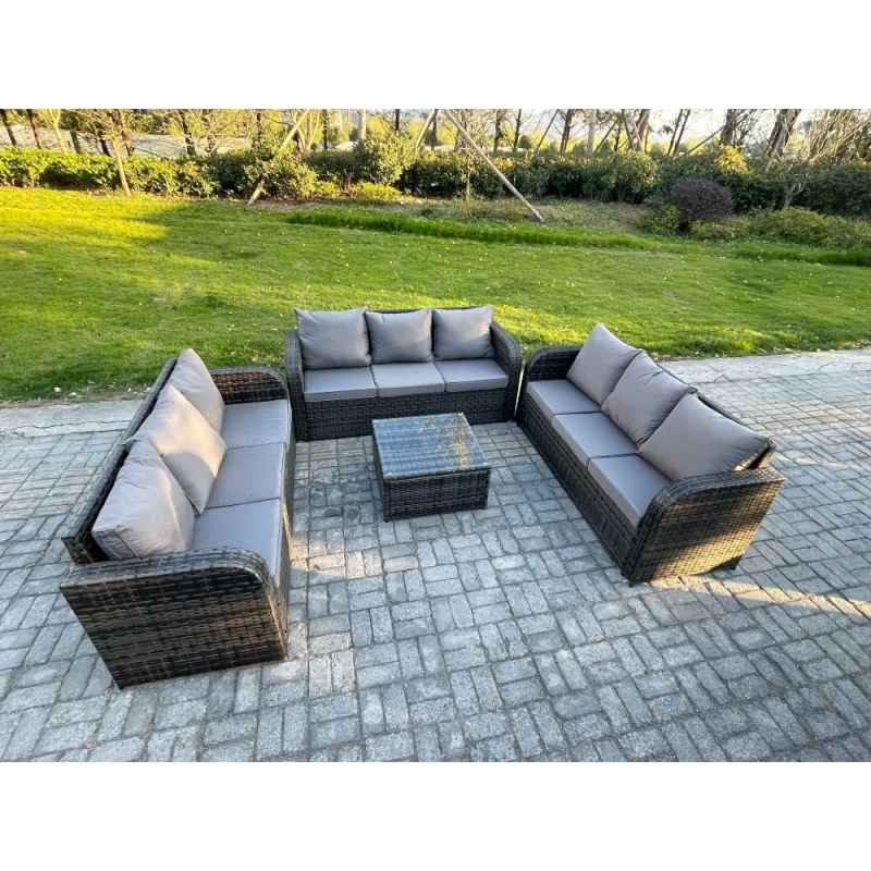 Fimous Patio Garden Furniture Sets Wicker 9 Seater Outdoor Rattan Furniture Sofa Sets with Square Coffee Table