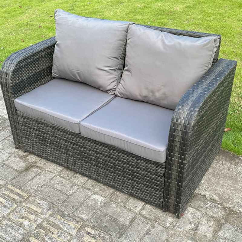 Fimous Dark Grey Mix PE Wicker Rattan Garden Furniture Set Sofa Set Reclining Adjustable Chair 7 Seater With Dining Table