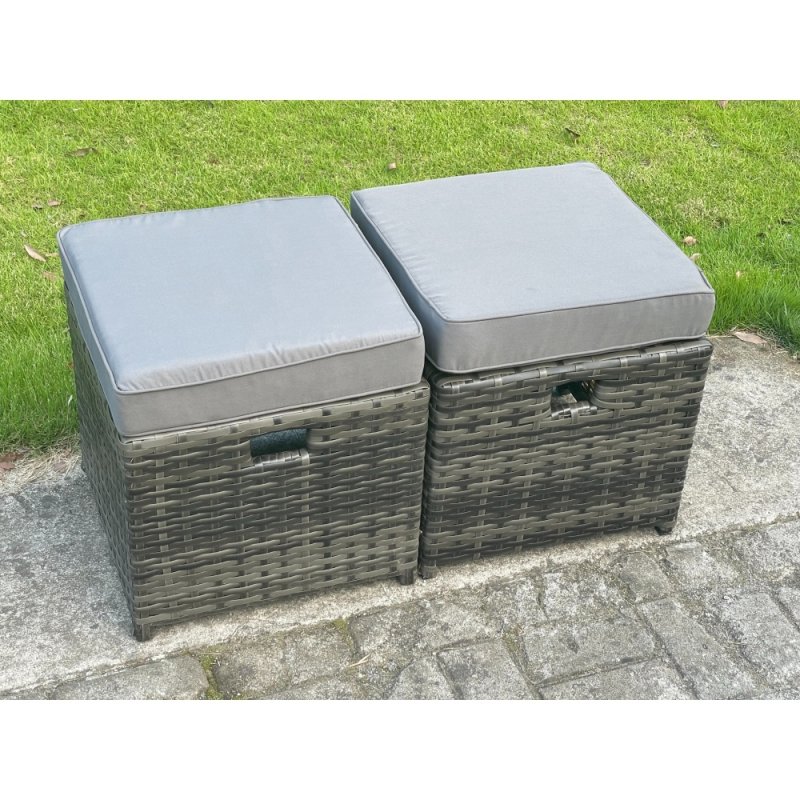 Fimous Outdoor Rattan Garden Furniture Sofa Set Dining Table Curved Arm Lounge Sofa Small Footstools 8 Seater